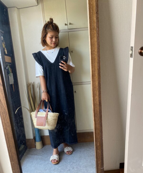 Kbf 予約 フリルデニムワンピース ケービーエフ ワンピース ワンピースその他 ブルー ブラック 送料無料