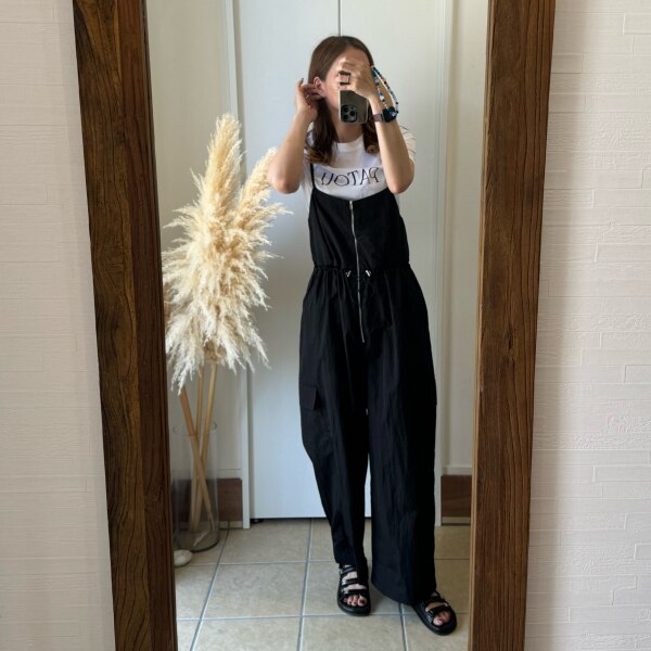 半額クーポン対象】サロペット フロントZIP ミリタリー カーゴパンツ 