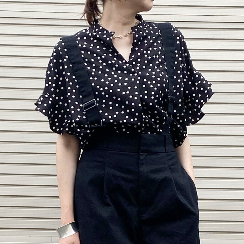 【期間】ブラウス  フリル 袖 ドレープ フェミニン 重ね着 大人 デシン 30代 40代 レディース　プリントデシンスキッパードットブラウス X and Z] プリントデシンスキッパードットブラウス ブラウス