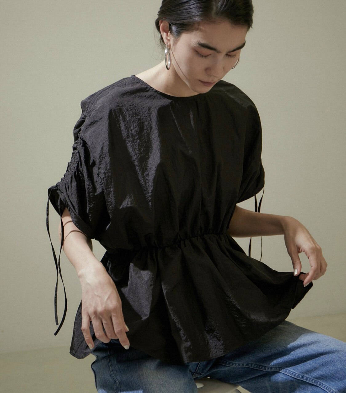 SALON adam et rope' 【WEB限定】シャーリングスリーブブラウス サロン