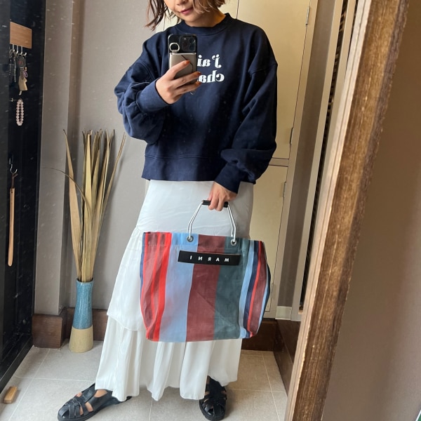 マルニ フラワーカフェ MARNI FLOWER CAFE ストライプ トートバッグ  