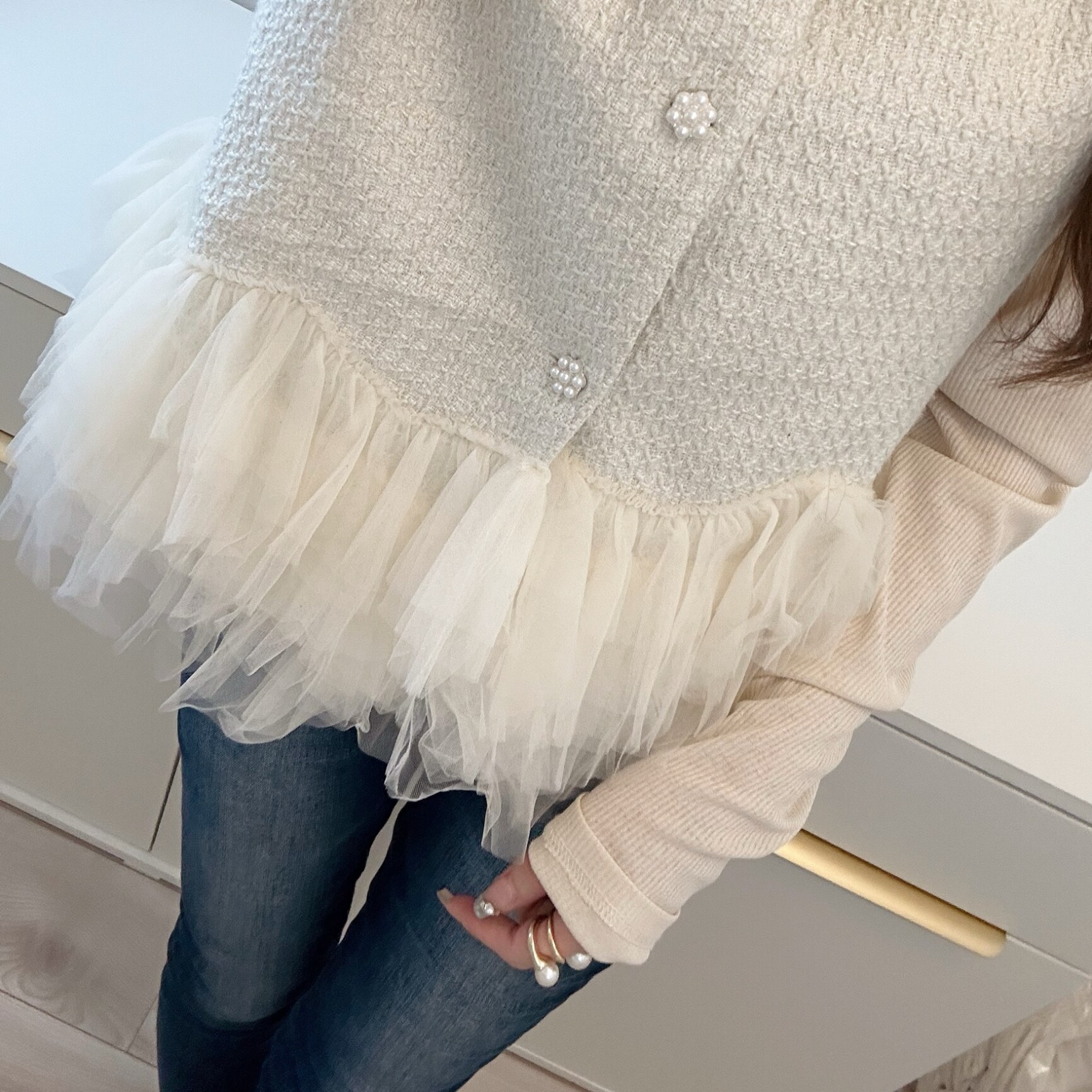 グレー×ラベンダー チュール フリル ジレ LASUD｜チュールフリルジレ(olive) | Rakuten Fashion(楽天