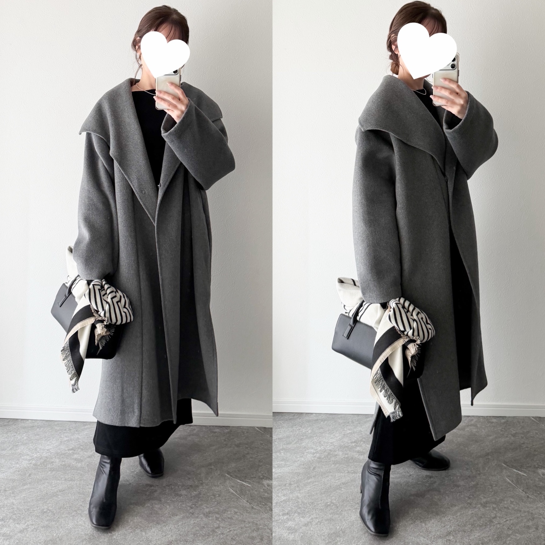 ハーフハンドメイド ロングコート ※12月8日20時グレー・ダークネイビー