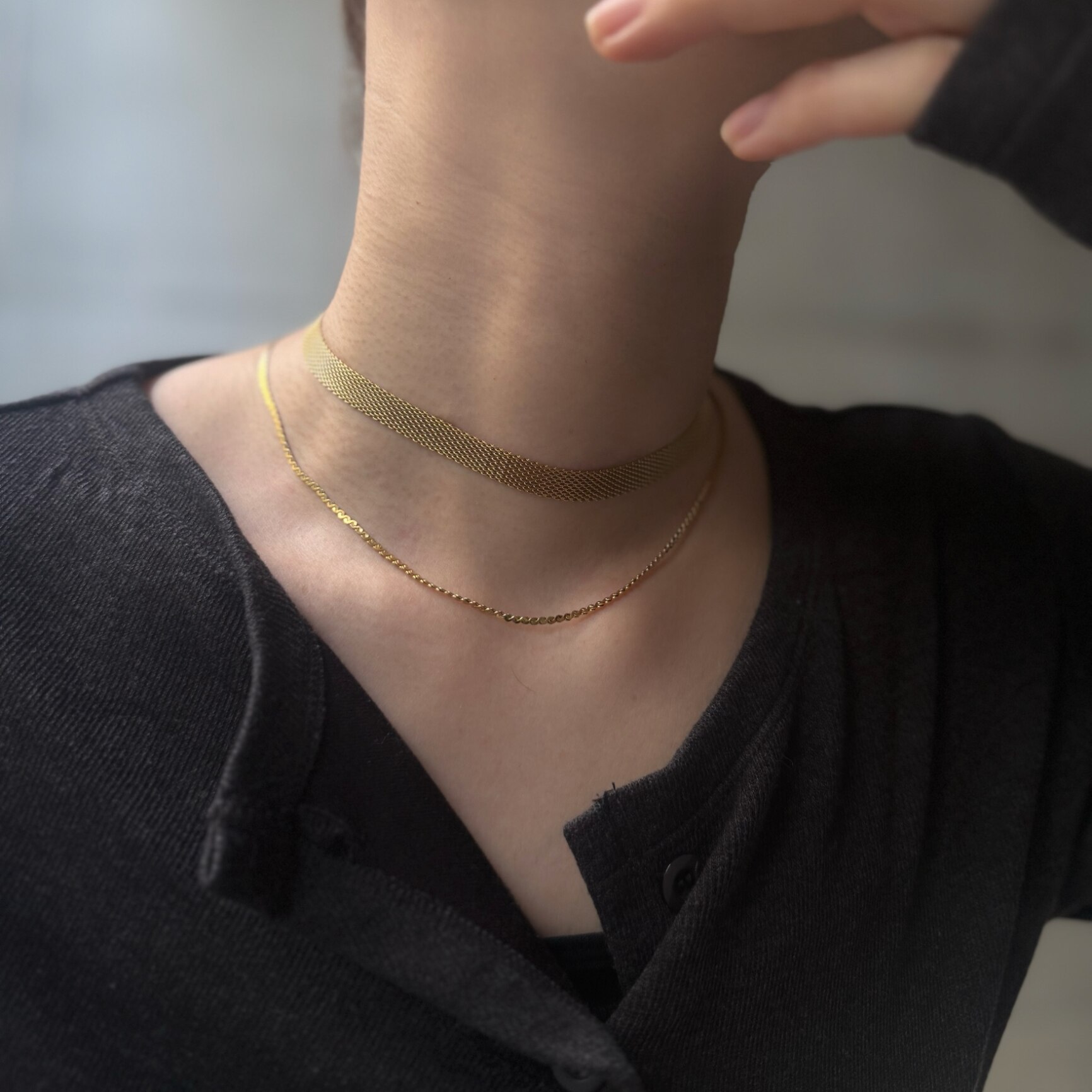 【10％OFFクーポン配布中】N277 ネックレス チョーカー サージカルステンレス ダブルチェーン 二重 大ぶり 幅広 ゴールド レディース 女性 金属アレルギー対応 個性 おしゃれ ゴージャス アジャスター付き 調整可能 デイリー使い ギフト プレゼント ジュエリー