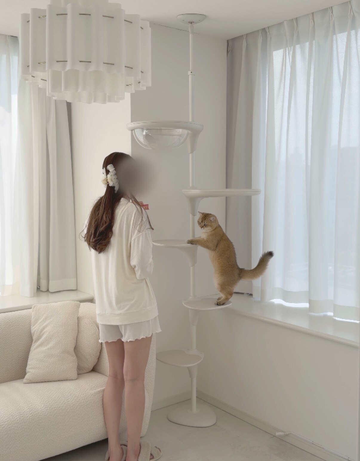 キャットタワー 突っ張り 猫 おしゃれ シンプルデザイン 白黒インテリア 高さ調節可能 多頭飼い キャットツリー 運動不足解消　OPPO オッポ キャットフォレスト 2　【メッセージカード対応】