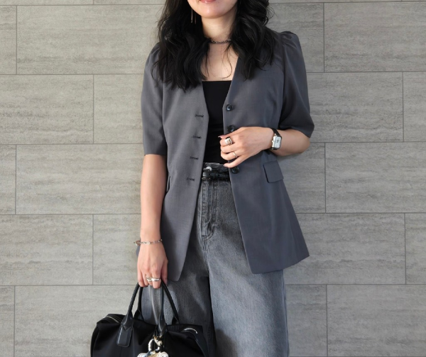 柳橋唯さんコラボアイテム】【追加予約】5分袖パフスリーブジャケット