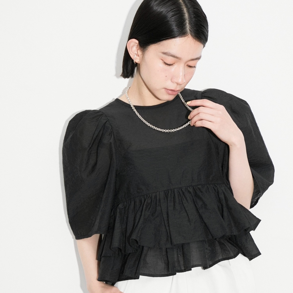 ADAM ET ROPE' FEMME 【再入荷・サステナブル】コットンギャザーフリル