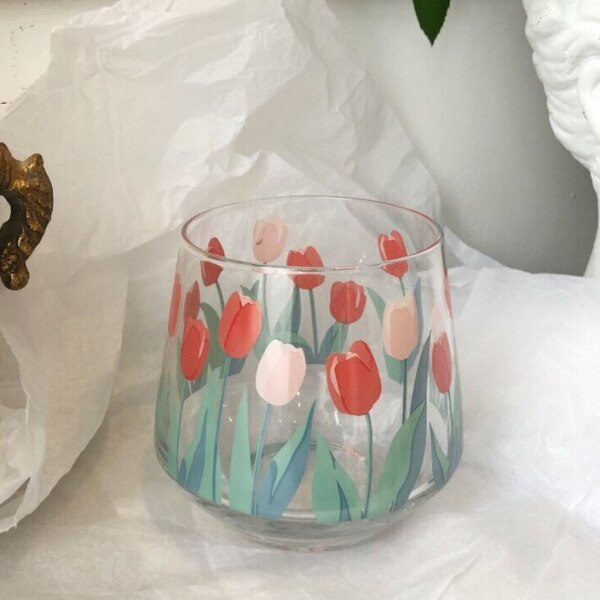 即納 チューリップ コップ ガラス 雑貨 食器 グラス 花柄 おしゃれ 北欧 安い セット イラスト 可愛い お揃い かわいい マグカップ ティーカップ カフェ 韓国 インスタ映え