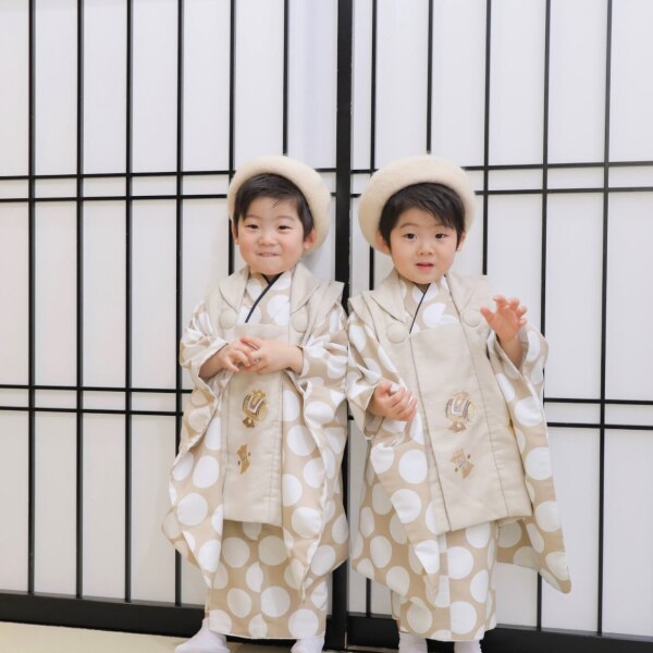 被布 レンタル 男児 七五三 着物 七五三レンタル 2204 ベージュ ラメ 