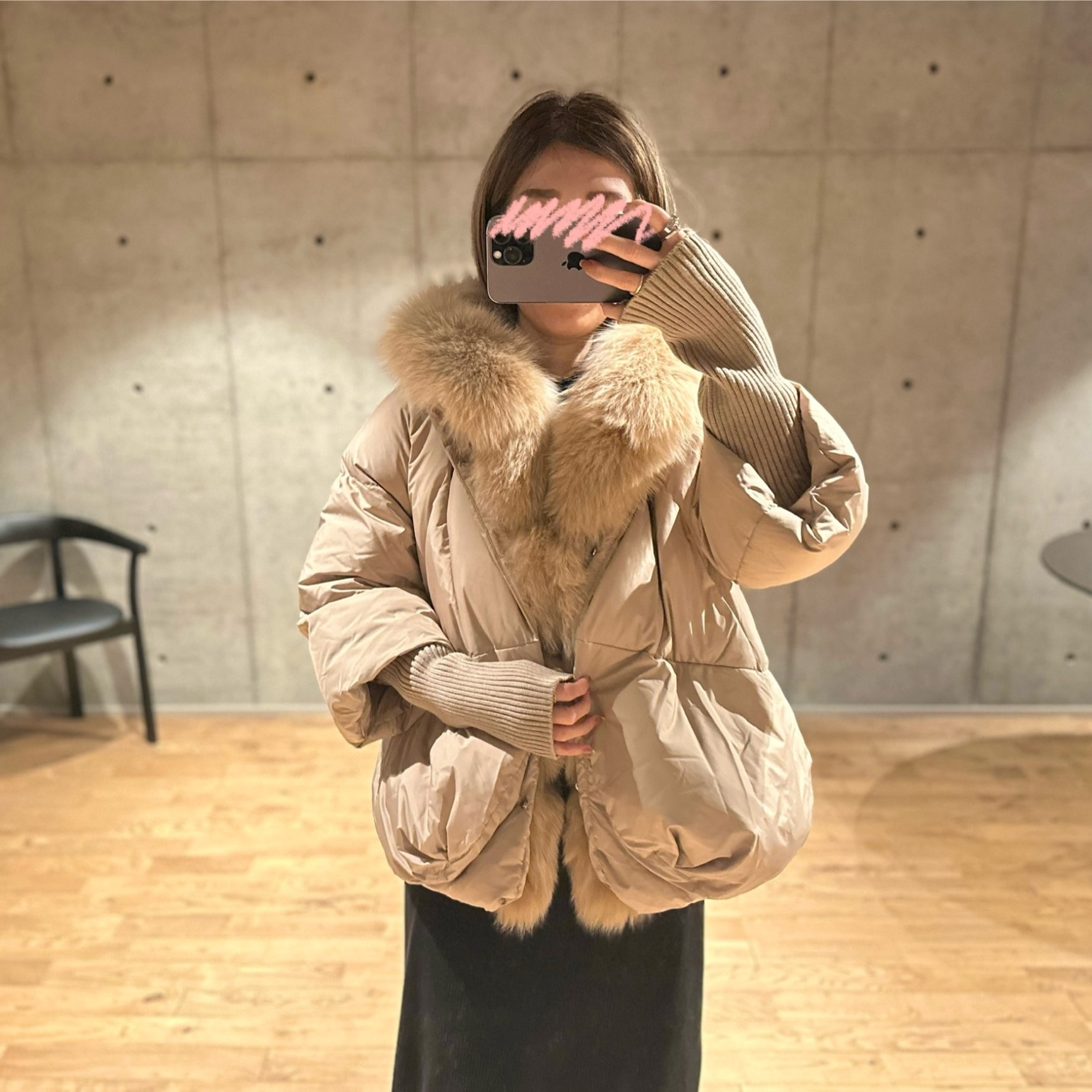 極美品　Diagram　フォックスファートリムダウンコート　ベージュ　36 ダウンコート レディース ショート ダウンジャケット フォックスファー