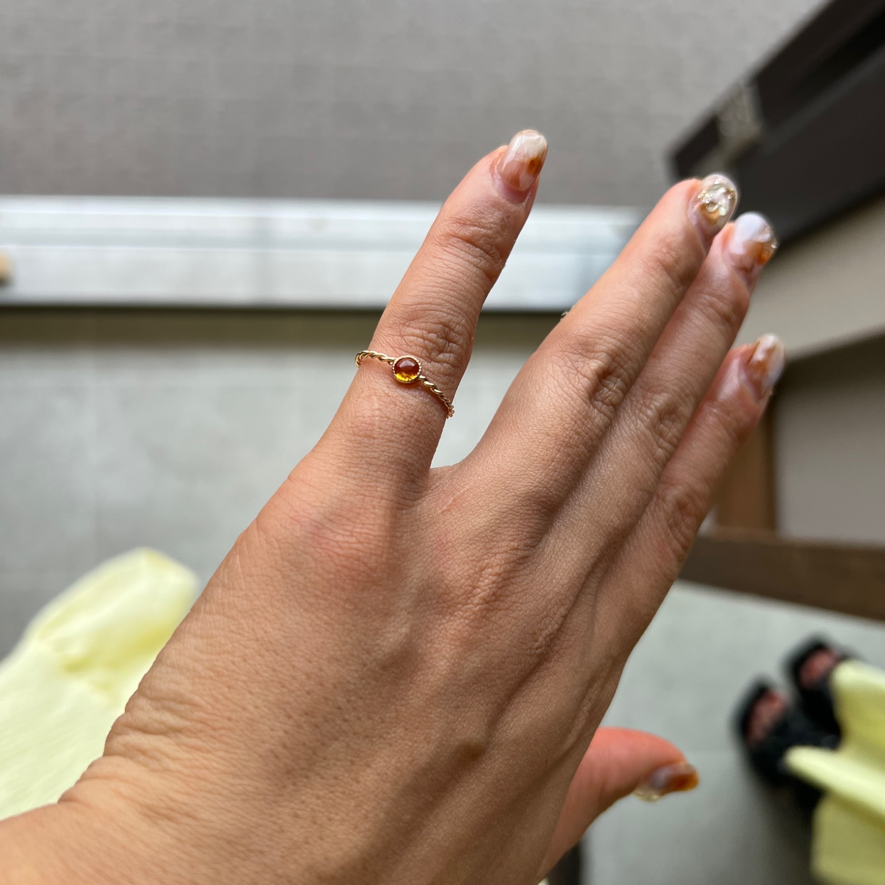 k10 天然石リング　ゴールド　難あり k10 リング ルチルクォーツ イエローゴールドk10 指輪 ピンキー