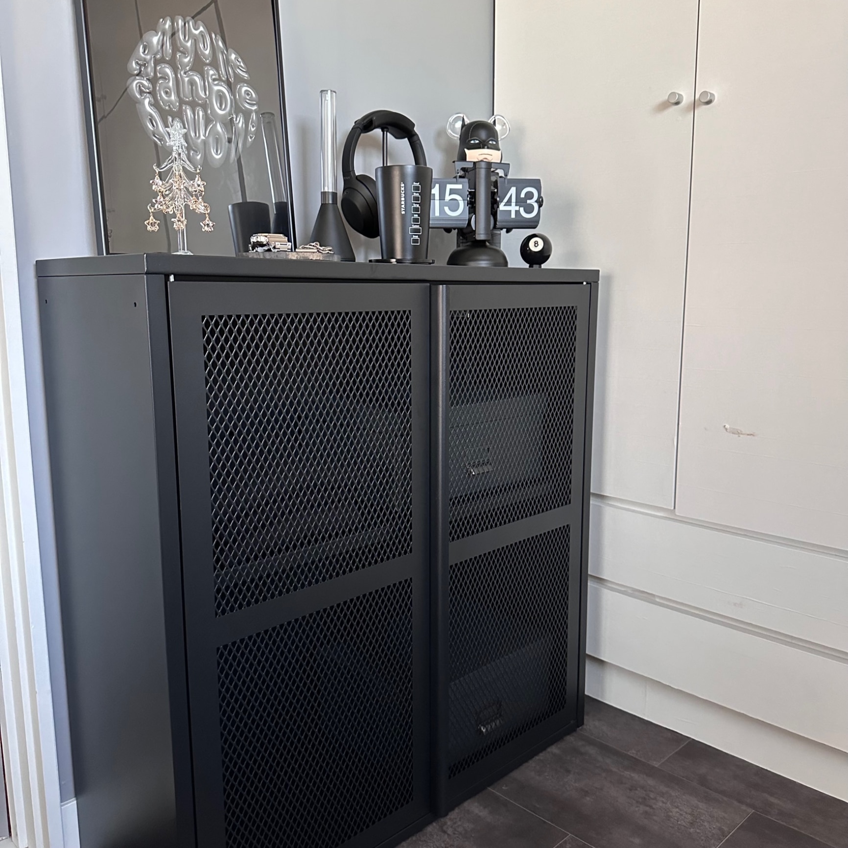 IKEA イケア キャビネット 扉付 ブラック メッシュ 80x83cm m60531242 IVAR イーヴァル インテリア 収納家具