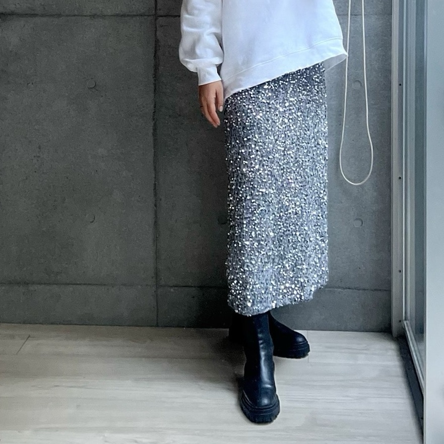 【半額クーポン対象】スカート ボトムス スパンコール スリット タイトシルエット ウエストゴム ロング丈 華やか レディース 韓国ファッション 2026春夏新作 【ask308-118】【即納:1-5営業日】【送料無料】メ込2 - メイン画像 1