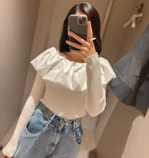 SALE／50%OFF】FRAY I.D ツイストカラーコンビオフショルニット フレイ 