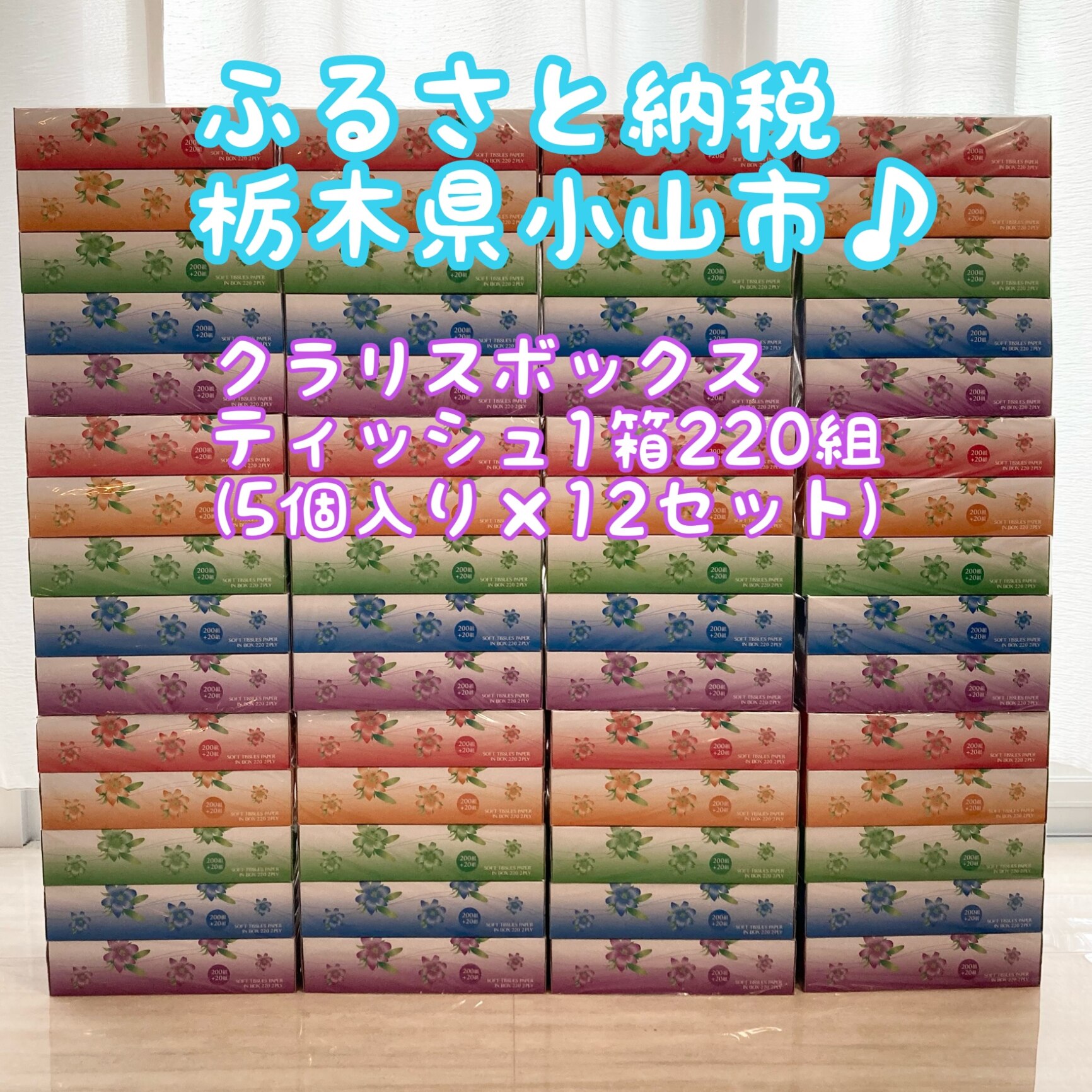 ふるさと納税】ランキング1位獲得! _ クラリス ボックスティッシュ 60箱 (1箱220組(440枚))(5個入り×12セット) _ ティッシュ  ティッシュペーパー 日用品 常備品 生活用品 まとめ買い 【配送不可地域：離島・沖縄県】【1256759】