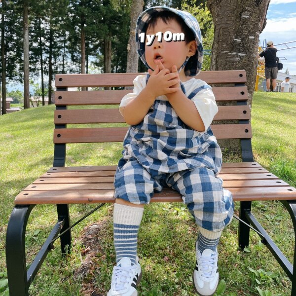 organic zoo】Pottery Blue Gingham Artisan Jumpsuit【3-4歳