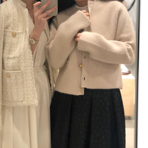 anuans ラクーンブレンドノーカラーニットジャケット アニュアンス  