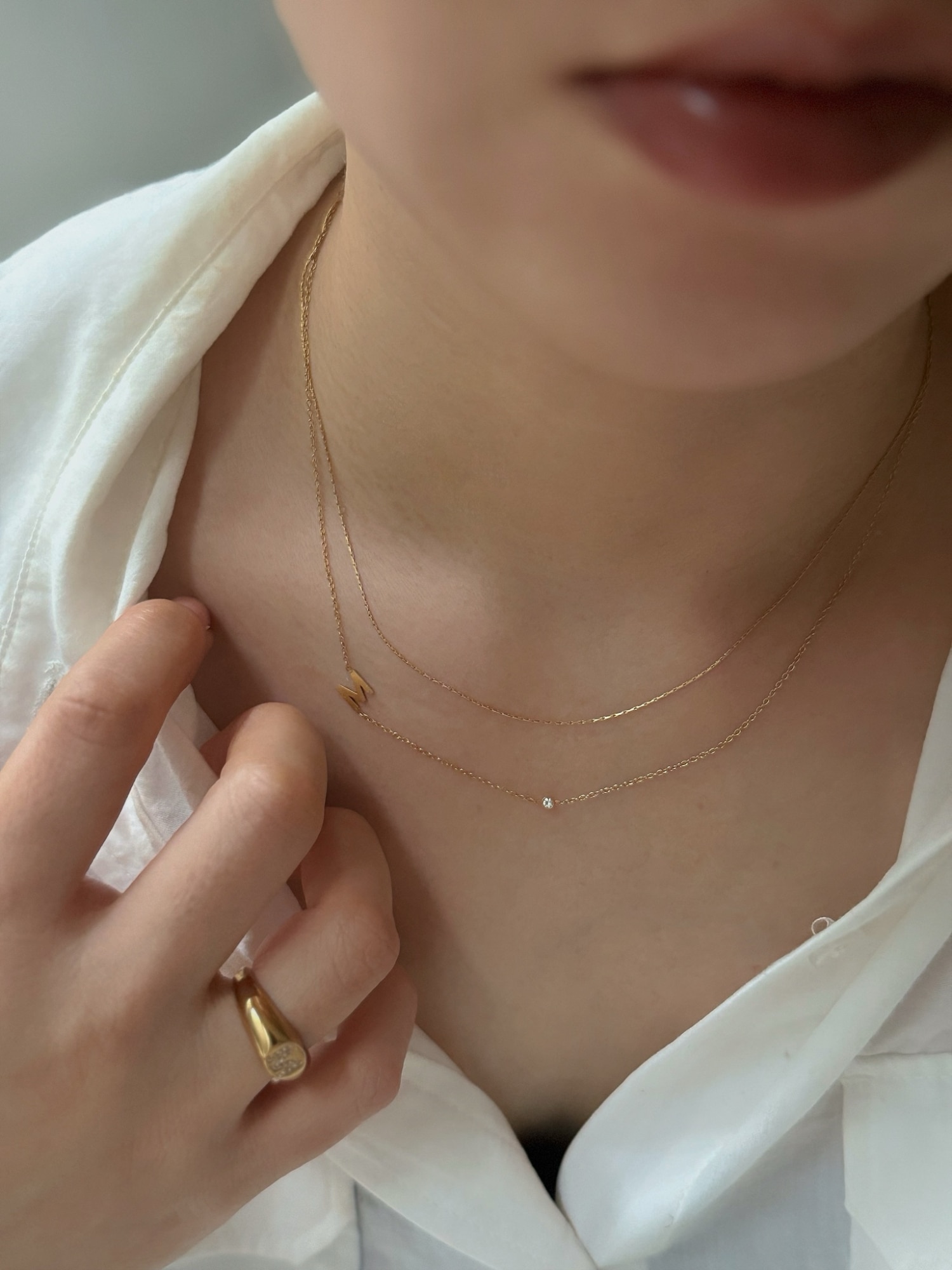 アルファベットジルコニアネックレス / Gold | 極細 スキンネックレス ジルコニア シンプル 華奢 仕事 付けっぱなし OK 金アレ 金属アレルギー 対応 316L サージカルステンレス エビネ ゴールド