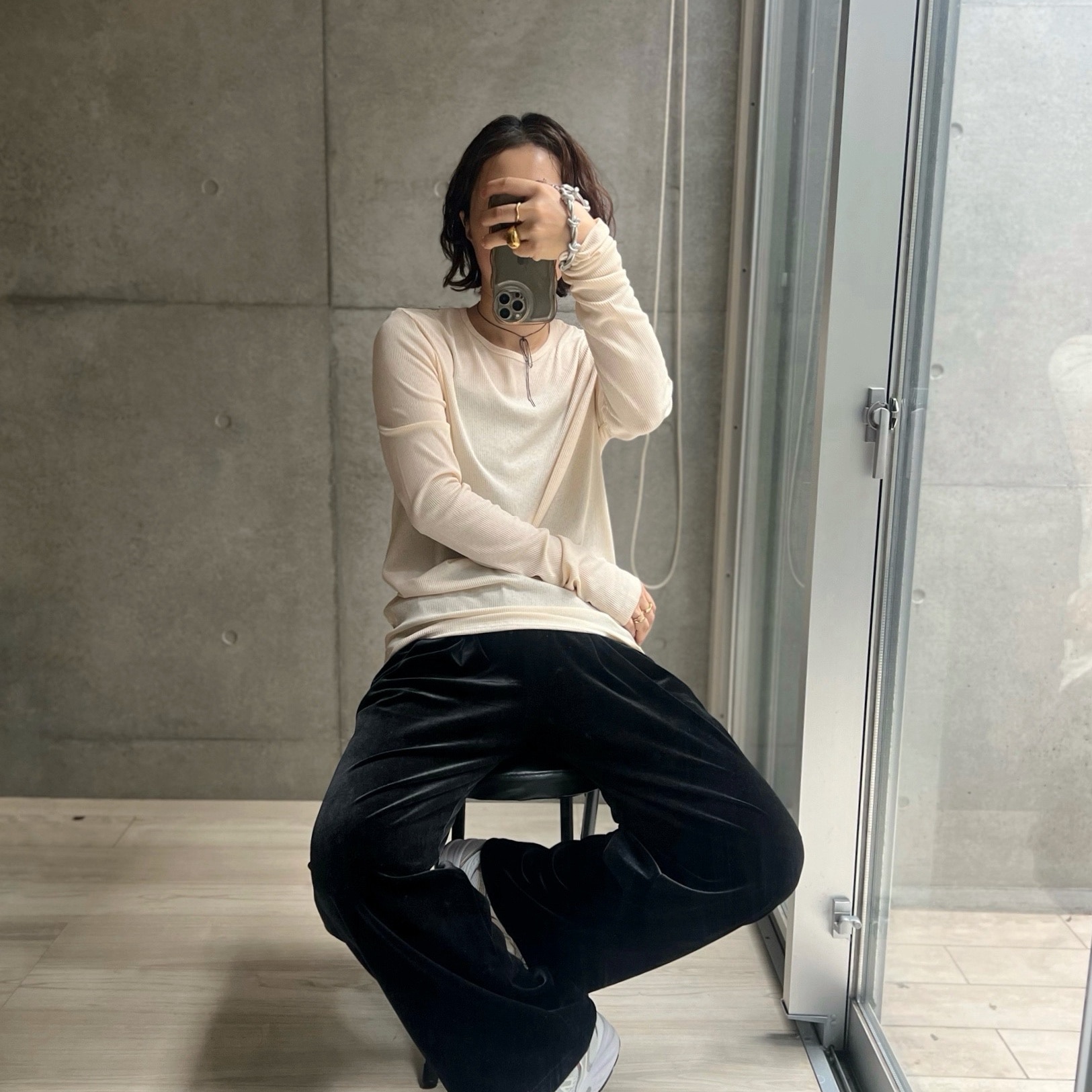 27%OFF【週末限定:2,590円→1,899円!】 シアー ロンT リブ レイヤード シースルー 袖クシュ トップス tシャツ 長袖 シアートップス レイヤードネック ヘンリーネック Uネック 体型カバー【 リブシアーロンT 】シースルー トップス 元祖冷感coolify