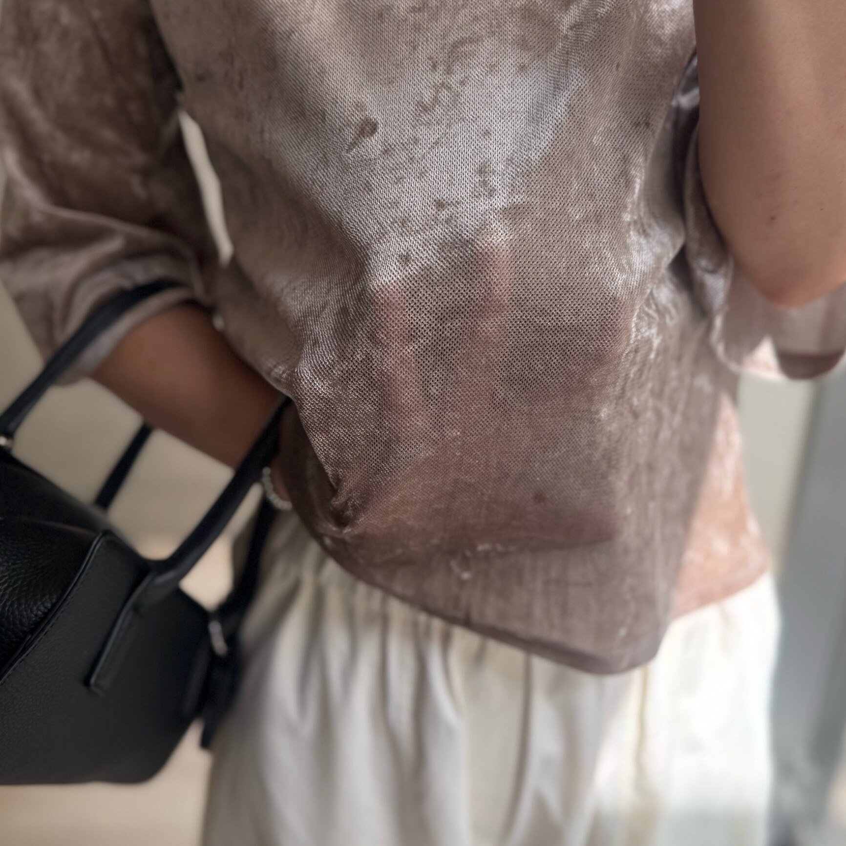 サマ見え チュールベロア ハーフスリーブ トップス 半袖 シャツ Tシャツ コンパクト クラッシュ見え ベロア 表面感 透け感 レディース きれいめ リサイクルポリエステル エコ 春 秋 冬 夏 M L 25A/W for/c フォーシー