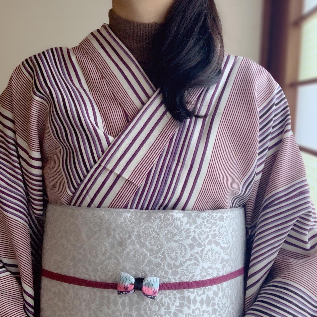 レース 刺繍 半幅帯 白 黒 茶 リバーシブル 細帯 日本製 レディース