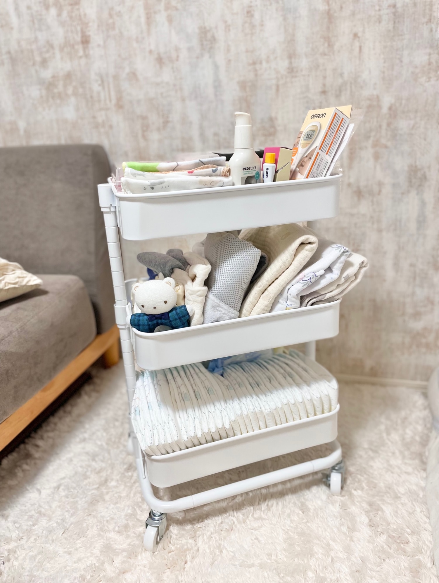 高さ調節ができるスチールワゴン トロリ コンパクト ニトリ 【玄関先迄