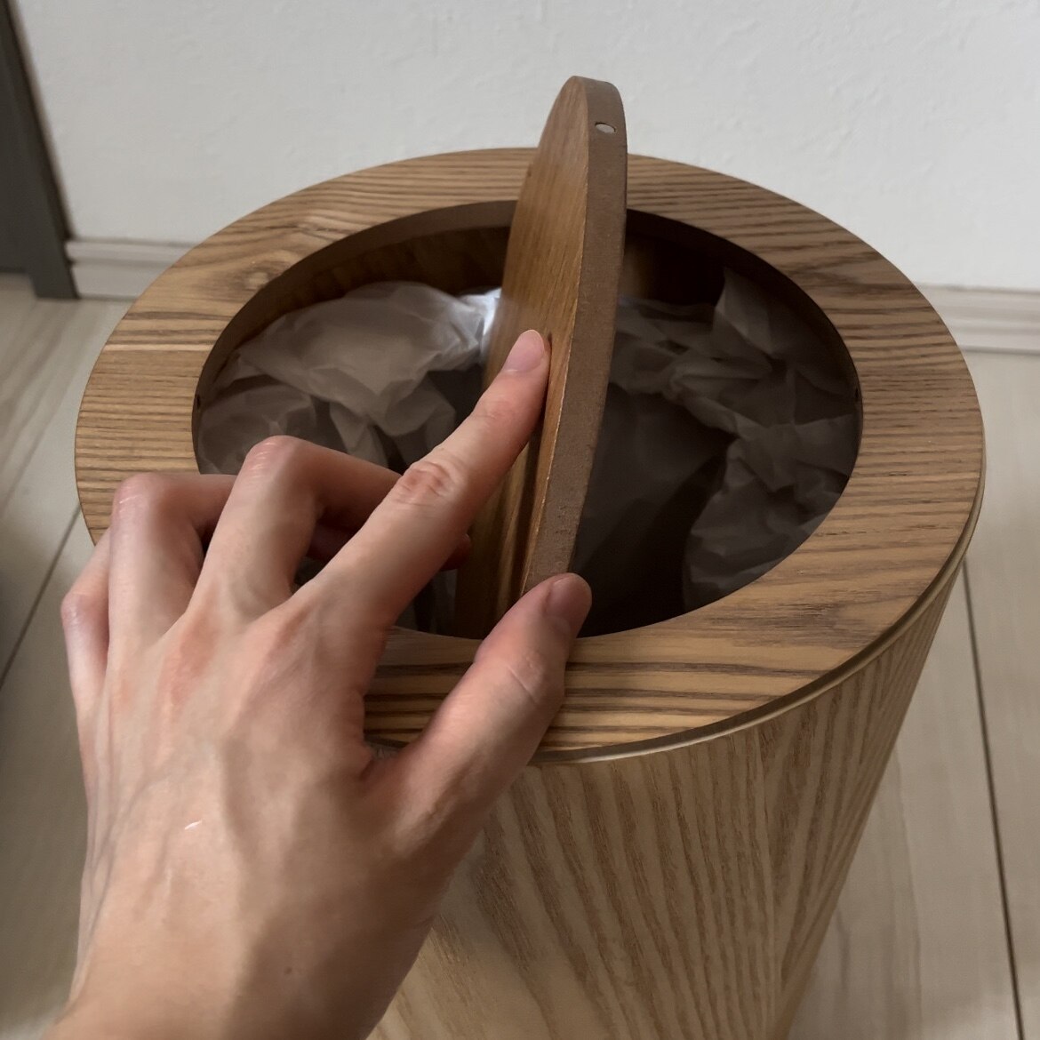 9L ふた付き 木製ダストボックス ラウンド 全2色 | 蓋付き ゴミ箱
