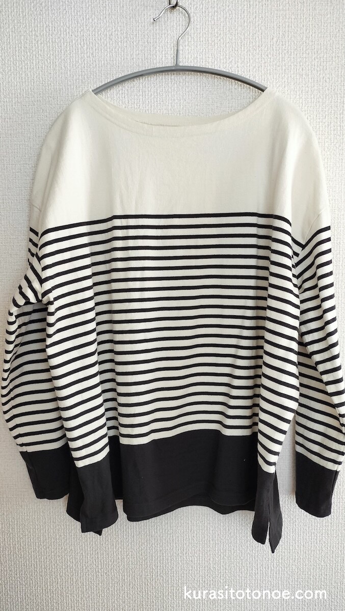 黒とキナリの、大人なボーダー。 M/L/LL/3L/4Lサイズ レディース/カットソー/バスクTシャツ/ロンT/プルオーバー/長袖/ボートネック/綿/コットン/トップス