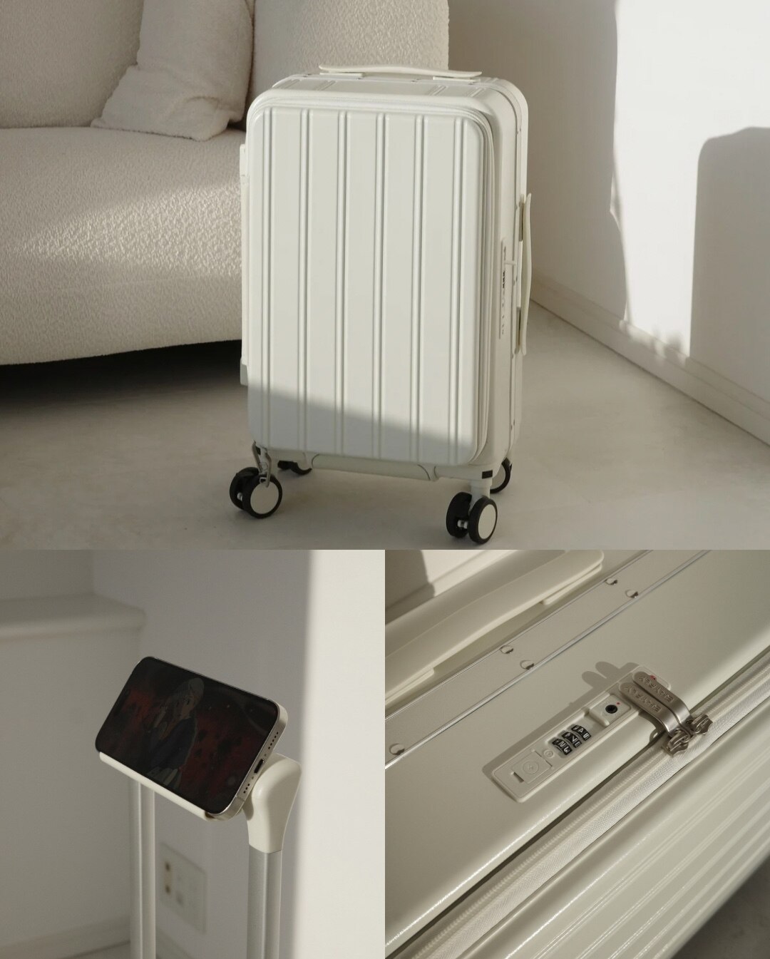 【魔法小屋公式】スーツケース フロントオープン 片開き キャリーバッグ Sサイズ 機内持ち込み USBポート付き ドリンクホルダー スマホスタンド 隠しフック キャリーケース 前開き 静音 ストッパー タイヤ交換 大容量 大型 おしゃれ 旅行