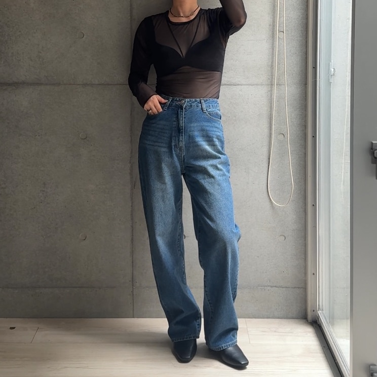 [低身長/高身長サイズ有]クラシックストレートデニム レディース パンツ デニム ストレートデニム ジーンズ ジーパン 綿100% ストレート 低身長 高身長 大きいサイズ M Lサイズ ワイドパンツ ワイドデニム デニムパンツ ベーシック 体型カバー