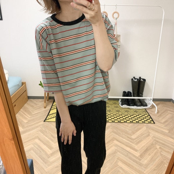 6(ROKU) ＜6(ROKU)＞COTTON MULTI BORDER T-SHIRT 2022SS/Tシャツ  