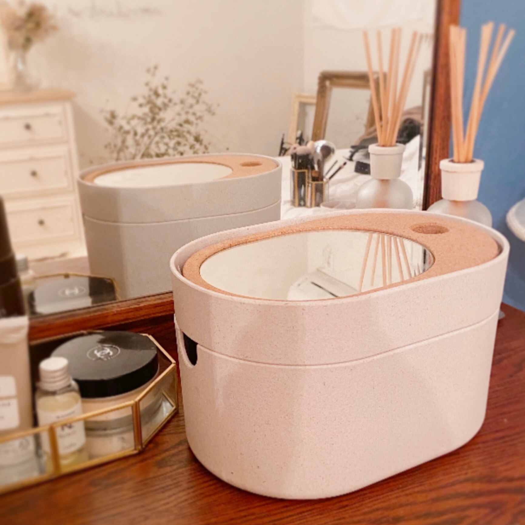 IKEA イケア 収納ボックス ミラーのふた付き プラスチック コルク