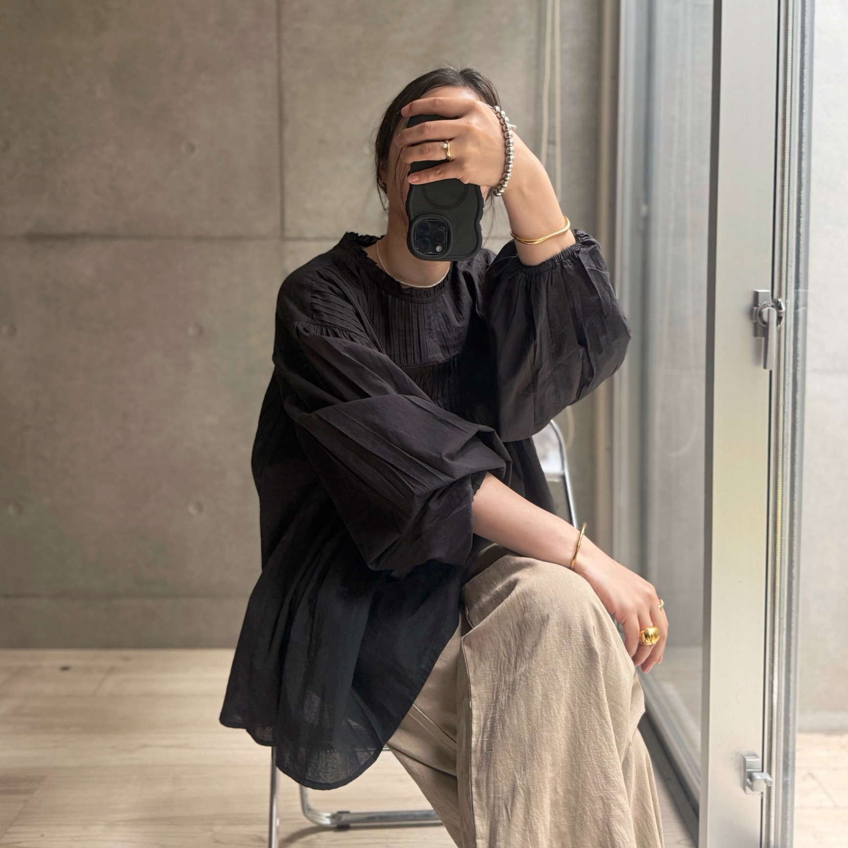 【SALE／15%OFF】FREAK'S STORE インド ピンタック ギャザー ロングスリーブ ブラウス【限定展開】 25AW フリークスストア トップス シャツ・ブラウス イエロー レッド ホワイト ブラウン ブラック ネイビー ブルー