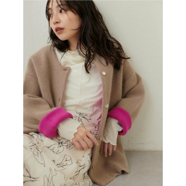 SALE／50%OFF】natural couture FOX混Wフェースニットコート 