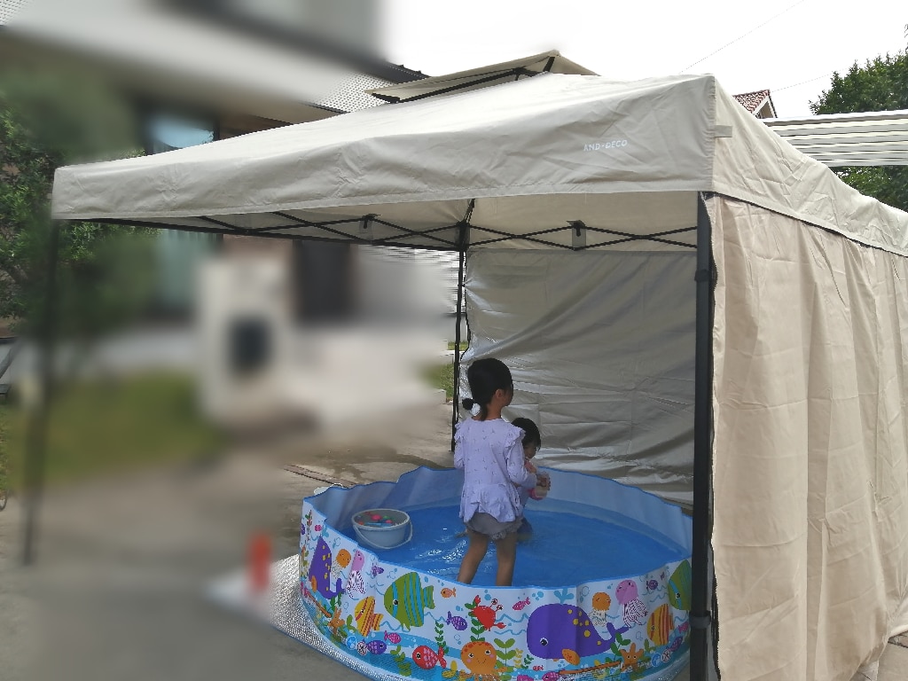 タープテント 6×3ｍ 白 3面横幕 イベント BBQ 運動会 キャンプ プール
