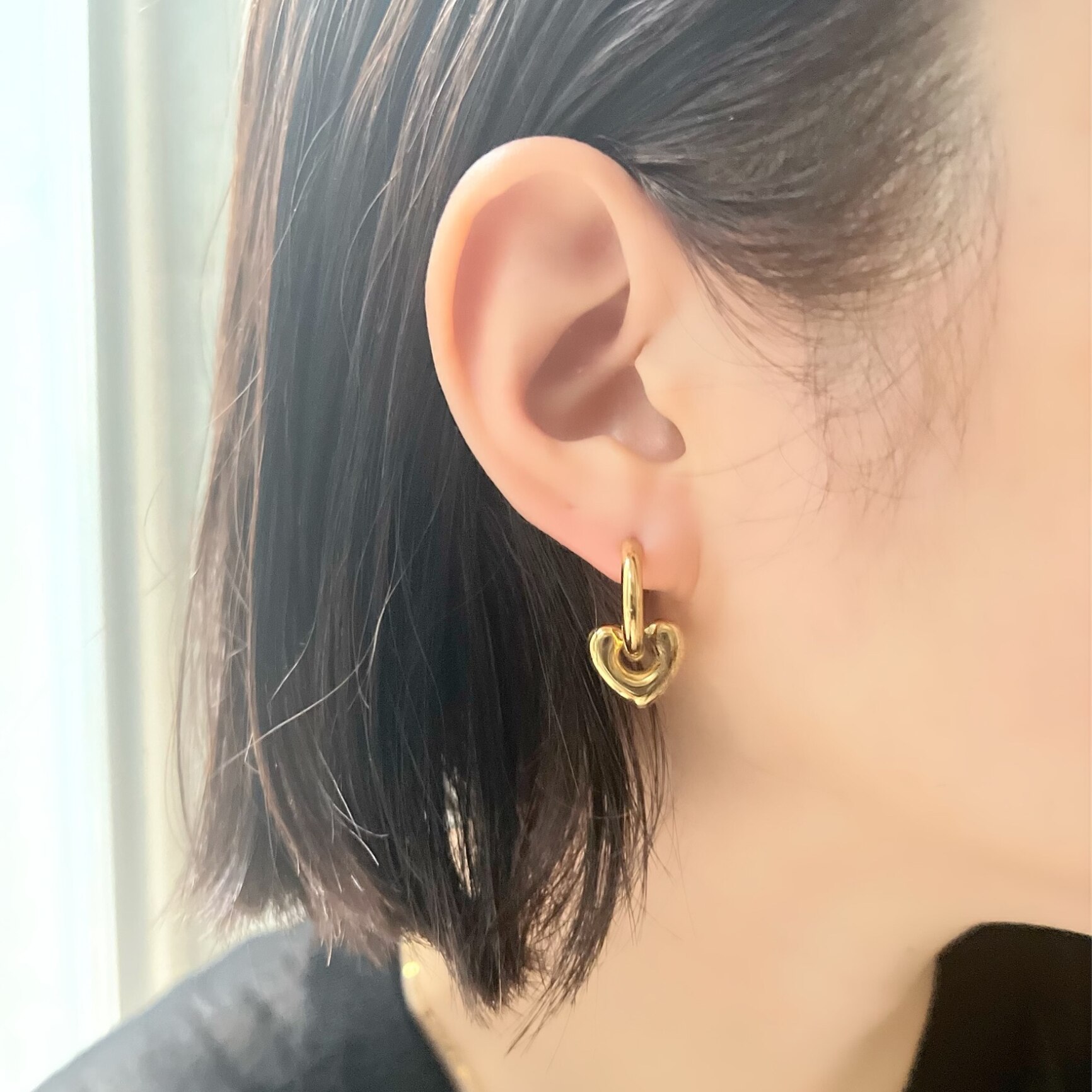【ゴールド】ニュアンスハートフープピアス | CENE セネ せね 金属アレルギー アレルギー対応 つけっぱなし サージカルステンレス シンプル おすすめ レディース ピアス プレゼント