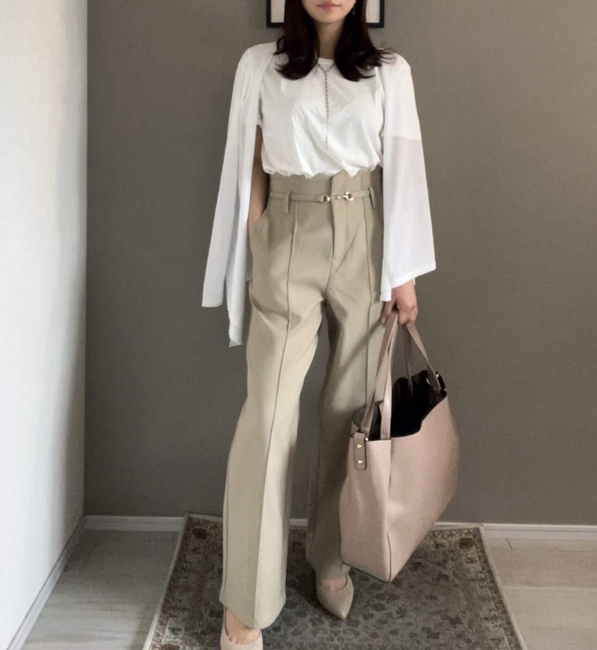 スカラップ ワイドパンツ ハイウエスト レディース オールシーズン