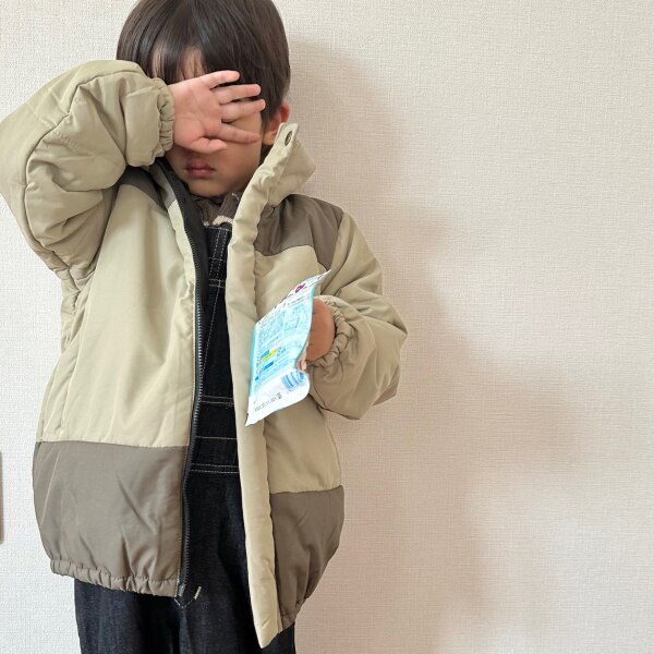 ペアマノン ハイネック 切替 バイカラー中綿ジャケット ボリューム  