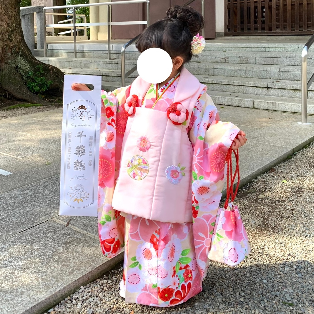 輝い 七五三 淡ピンク 桜 京都花ひめ 被布セット 女の子 3歳 着物 着物