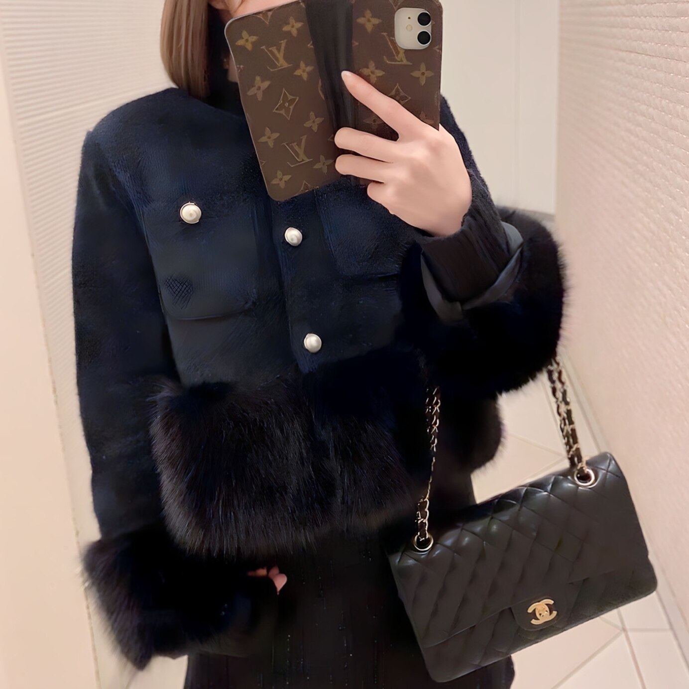 キルティング裏地エコファーノーカラージャケット・p483214 レディース