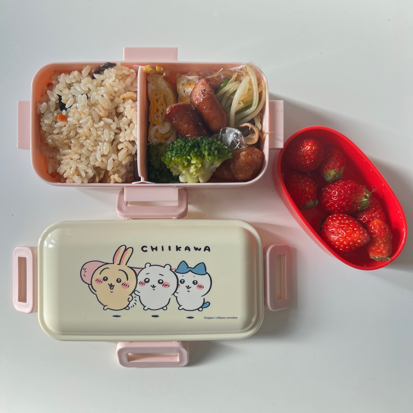 ちいかわ ソーセージ柄 抗菌 お弁当箱 4点ロック 仕切り付 530ml 食洗