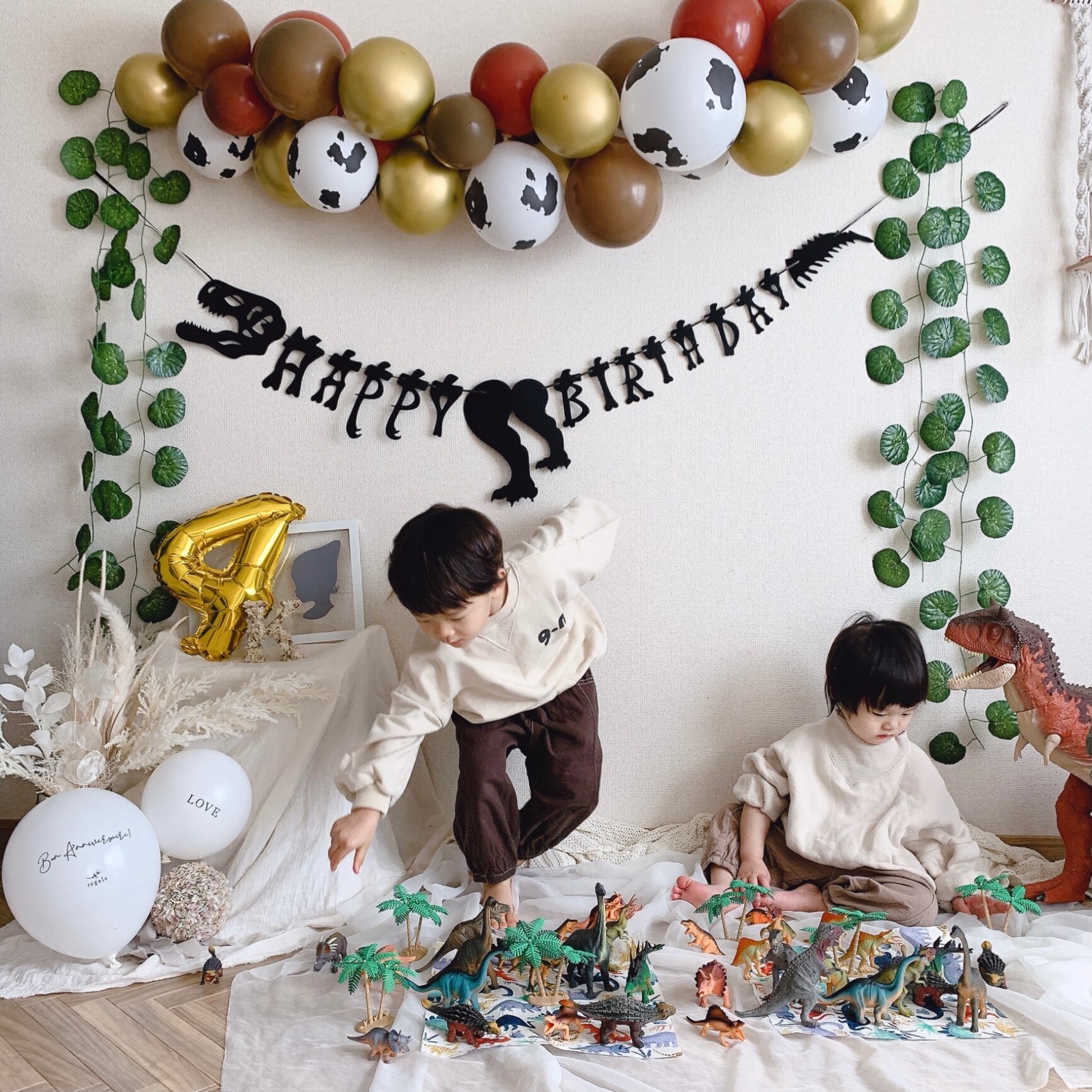 誕生日 恐竜 バースデー セット バルーン 飾り付け 男の子 女の子 40cm 数字 風船 ガーランド Dinasaur ダイナソー 1歳 2歳 3歳 4歳 5歳 パーティー お祝い ダイナソーパーティーセット Ycp Regalo