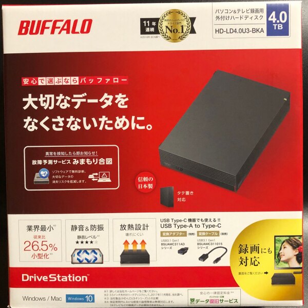 HD-LD4.0U3-BKA バッファロー USB3.1（Gen1）/3.0対応 外付けHDD 4TB 