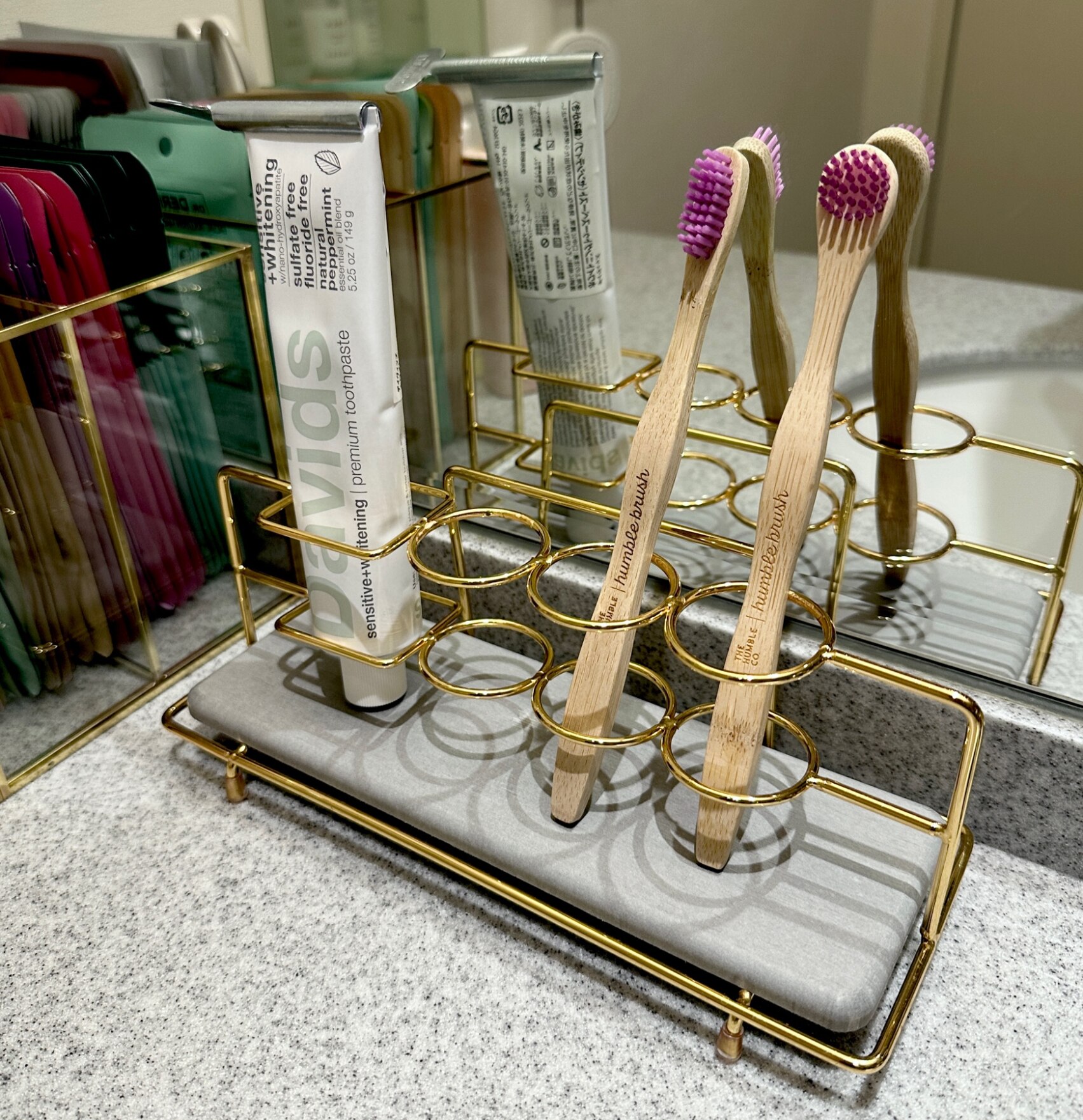 歯ブラシスタンド 珪藻土 かわいい 2-3人 歯ブラシホルダー 猫 ゴールド