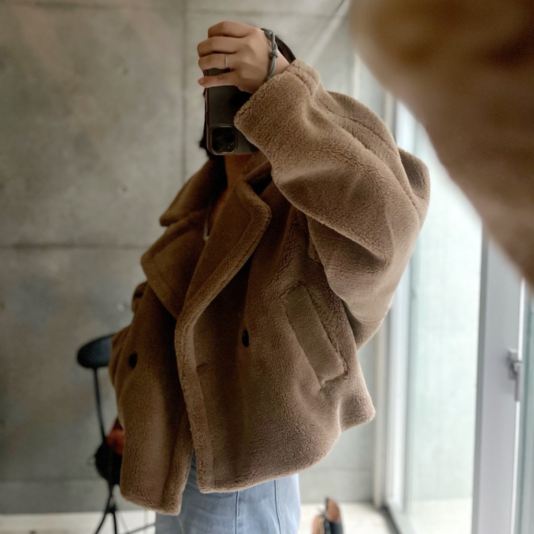 テディベアショートコート アウター Pコート ピーコート オーバーサイズ ショート丈 ジャケット ボア テディベア クリスマス コート レディース もこもこ ボア 防寒アウター ボアコート - メイン画像 1