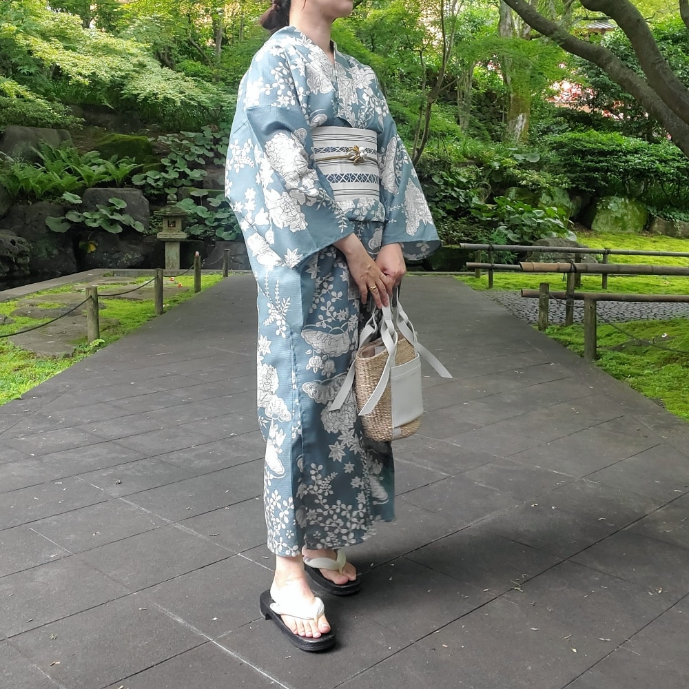 utatane 高級変わり織 浴衣3点セット 鈍ミントに古典柄】ここでしか