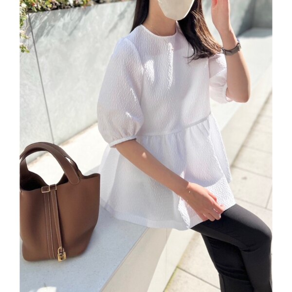 UNITED ARROWS AIRY ジャカード 5SL ペプラム ブラウス ユナイテッド 