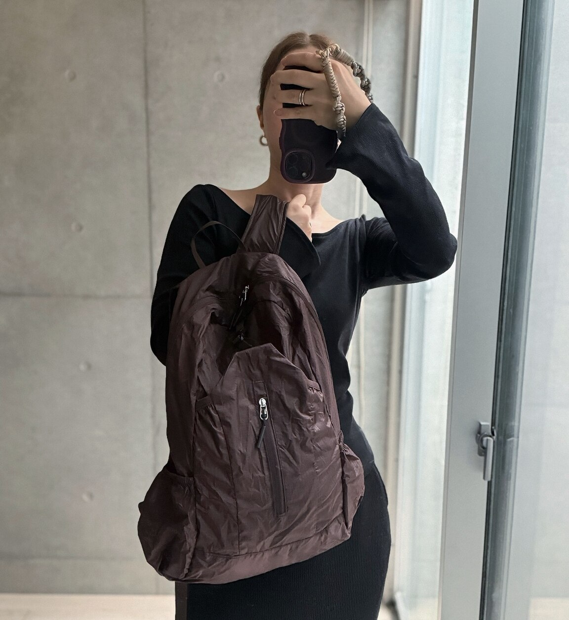 coca 【再入荷】ポケッタブル縦ファスナーバックパック【高橋愛様着用】 コカ バッグ リュック・バックパック ホワイト ブラック ブラウン