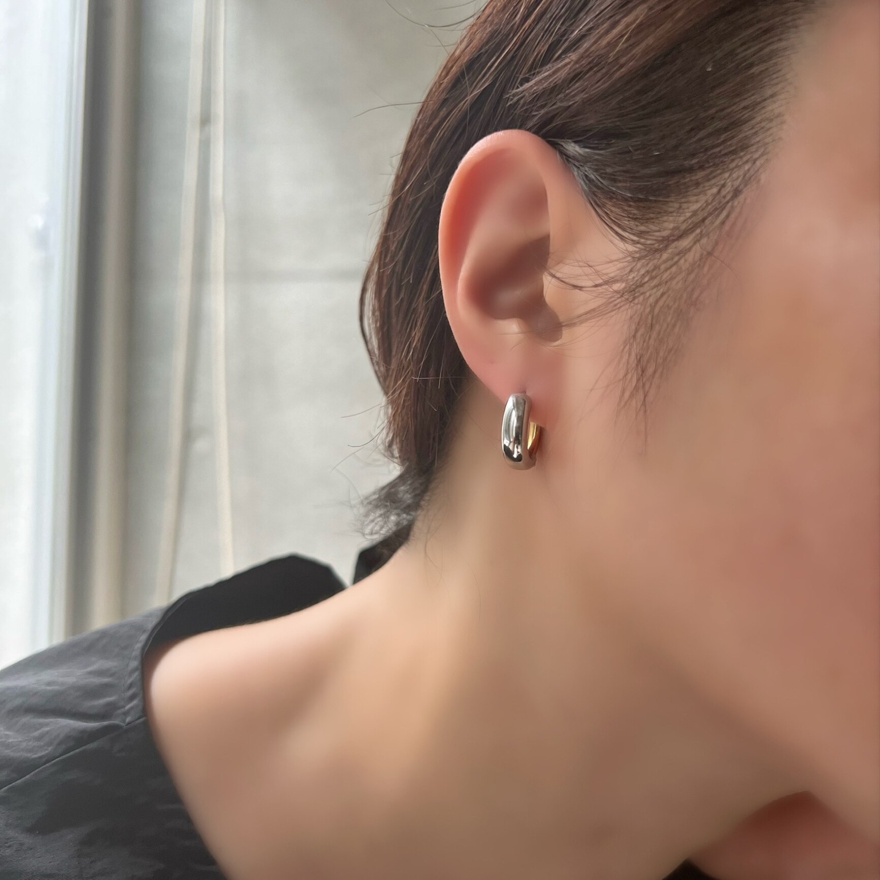 【最大35%OFFクーポン配布中】P331 サージカルステンレス バイカラー 2way フープ キャッチレス ゴールド シルバー ステンレス ピアス アレルギー対応 ギフト プレゼント シンプル オフィス カジュアル つけっぱなし ajiro