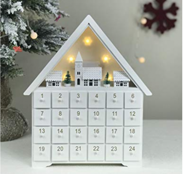 XINSO アドベントカレンダー 24日間カウントダウン 木製 白い家 小さな